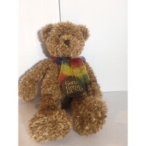 Gund Bear Essence 4890 16" Brown Plush Stuffed Animal With Multicolor Bow ~ Cute